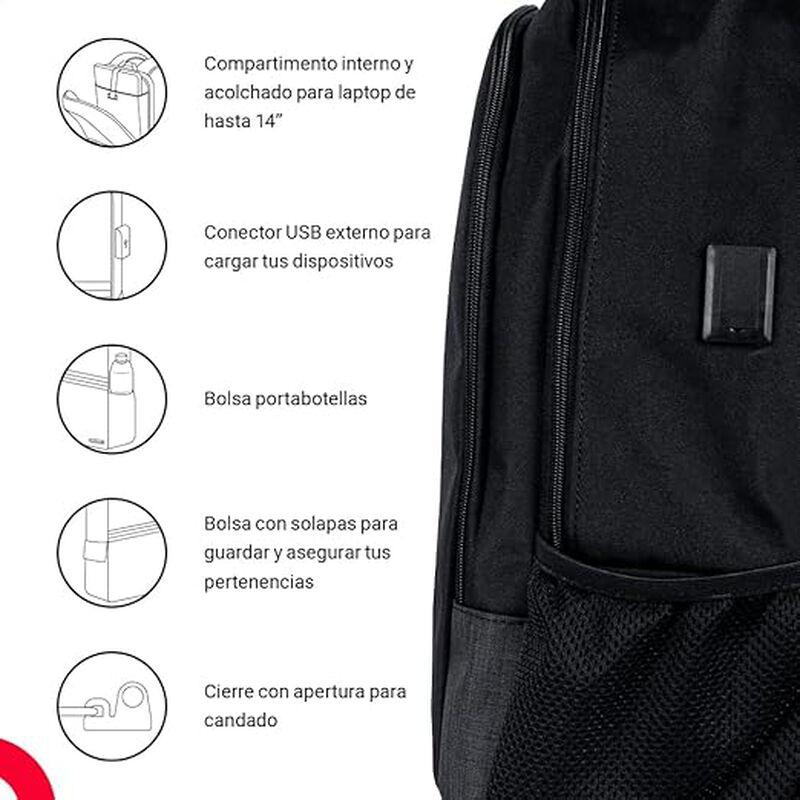 TechZone Mochila Backpack Negra Modelo ALIVE, C... image number null