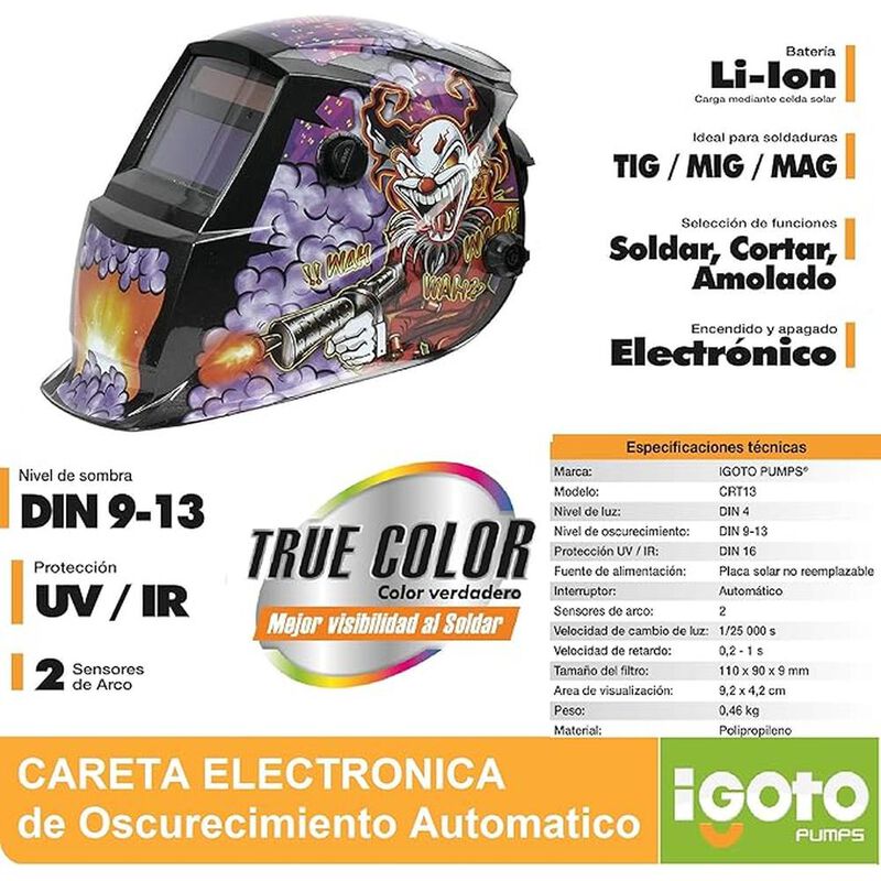 Careta Electr&oacute;nica Igoto CRT13 Oscurecimiento A... image number null