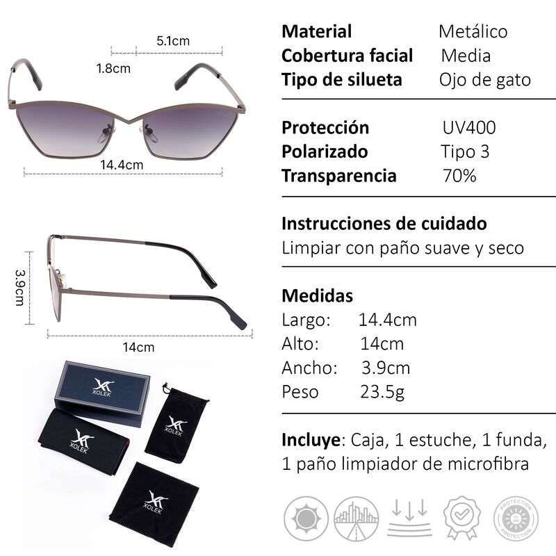 Lentes De Sol Xolek 130 Met&aacute;lico Moda Uv400 image number null