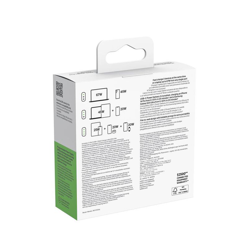 Cargador Belkin de Pared 3 Puertos USB-C Blanco image number null