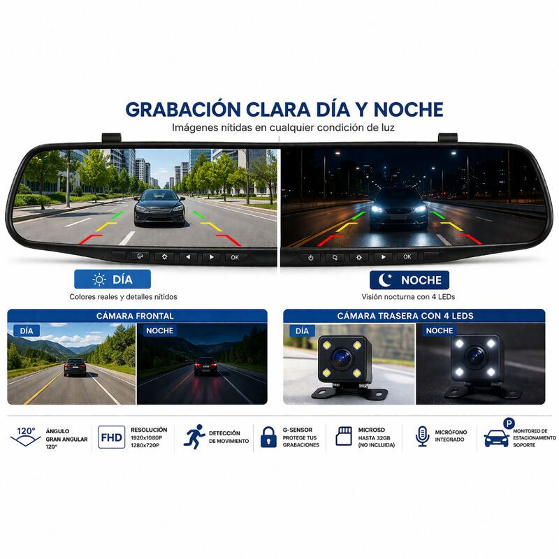 C&aacute;maras Retrovisor Frente Y Trasera Grabacion N... image number null