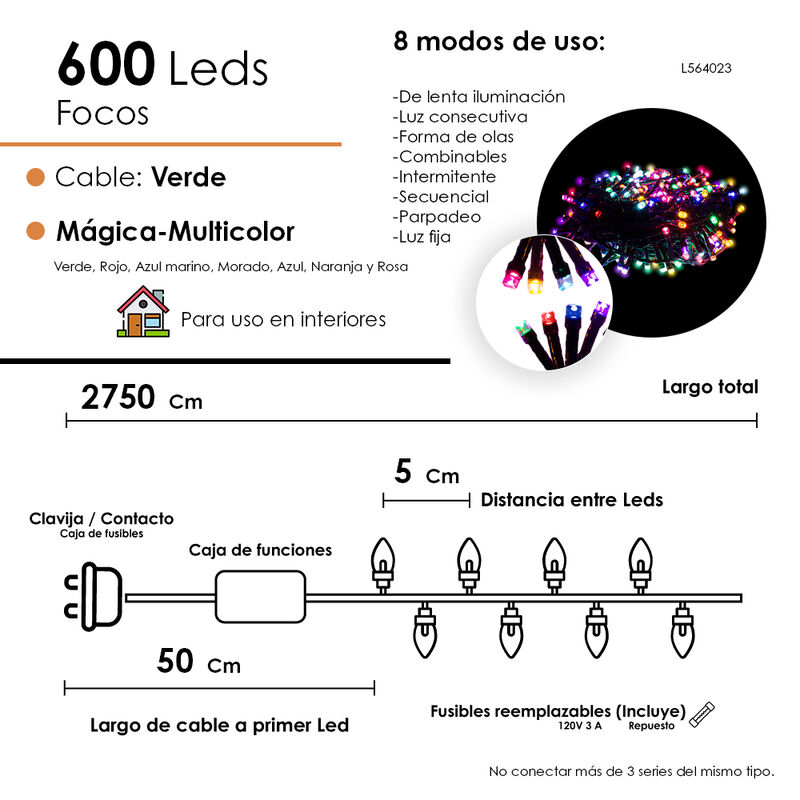 Serie De Luces Led Navide&ntilde;a 600 Focos Luz Multi... image number null