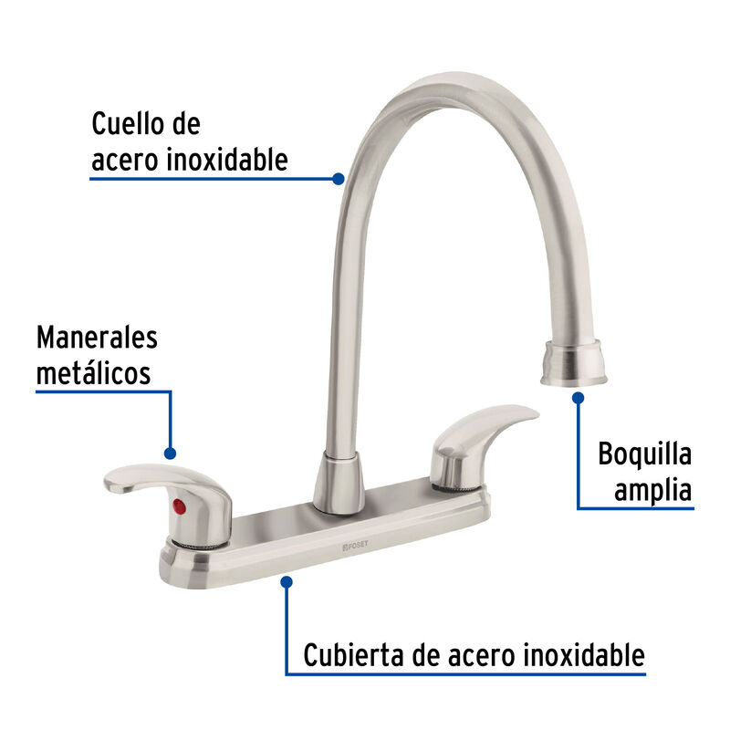 Mezcladora Sat&iacute;n 8' para Lavabo Cuello Largo Pa... image number null