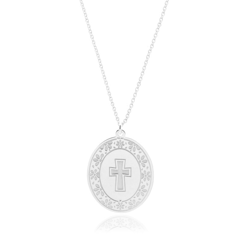 Medalla de Cruz de Plata Chica Con Cadena de Pl... image number null