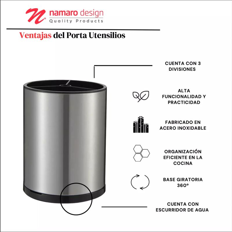 Porta Utensilios Giratorio Redondo De Acero Ino... image number null