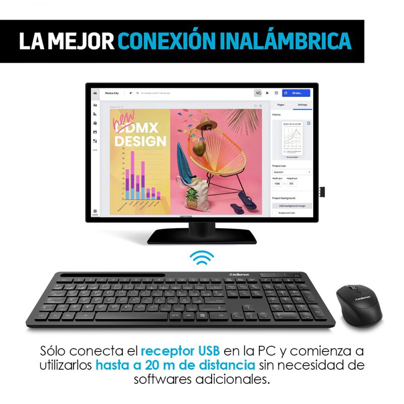 Redlemon Teclado y Mouse Inalámbrico Usb para W... image number null