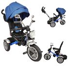 Triciclo Multifuncional 8 En 1 Asiento Giratorio 360&deg; Toldo Canasto Luces Ni&ntilde;os 1-3 A&ntilde;os 30kg Azul