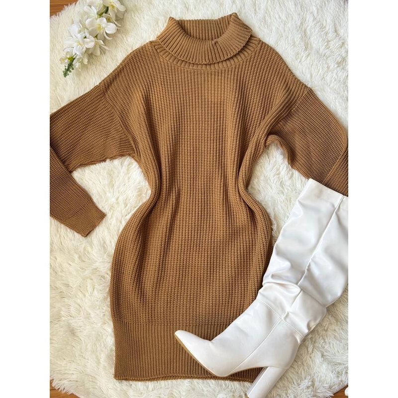 Vestido tejido cuello tortuga image number null