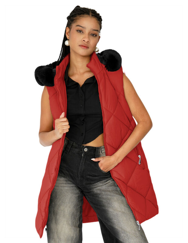 Chaleco Largo Acolchado Mujer Con Gorro image number null
