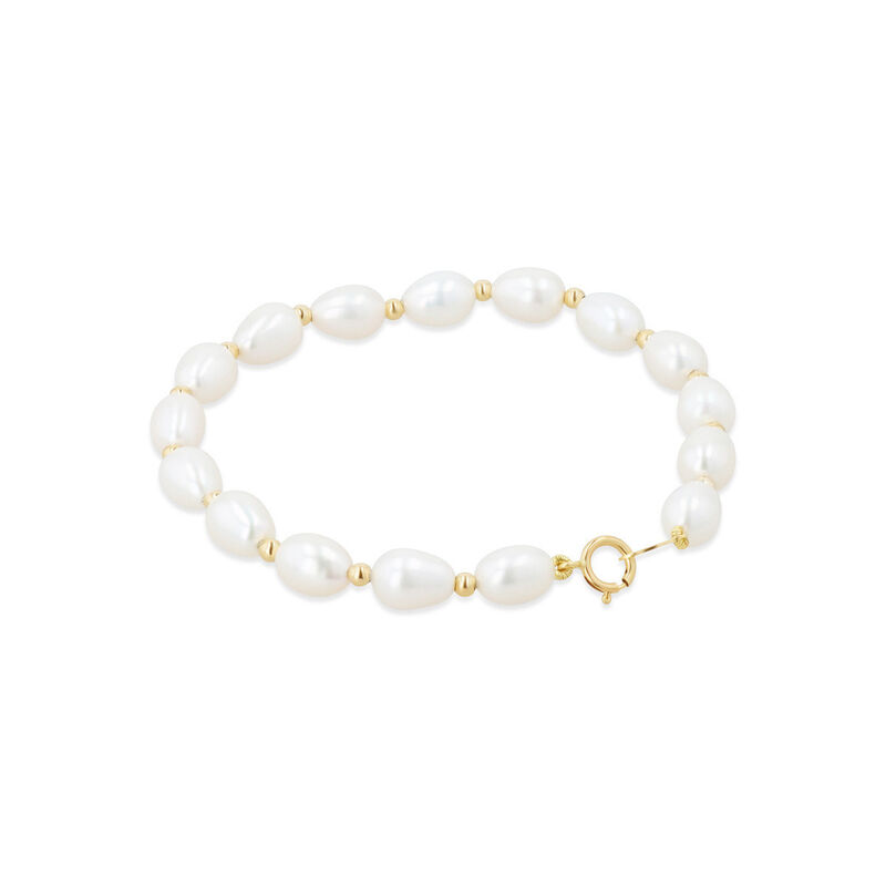Pulsera Oro Amarillo 14k Con Perlas Blancas 18.... image number null