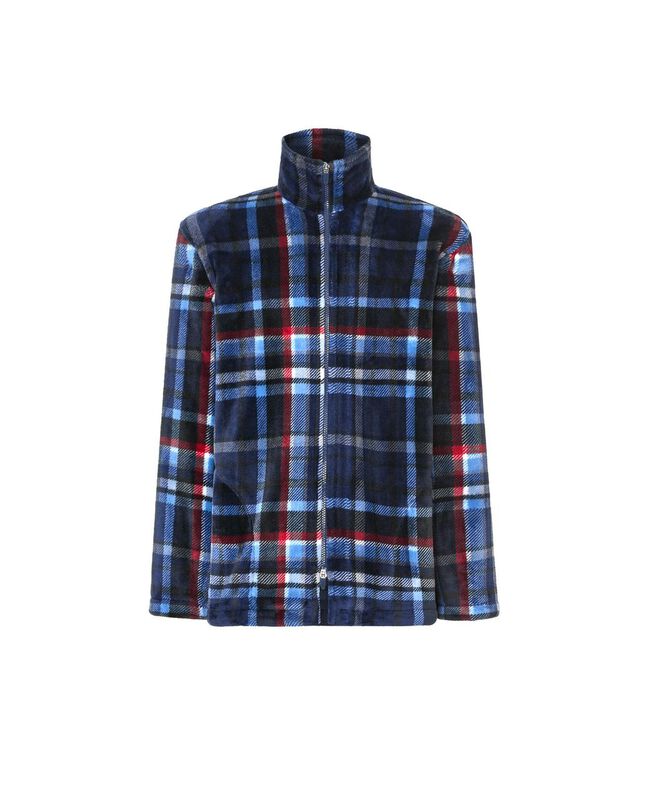 Bata con Cremallera de Cuadros Azules Marino image number null