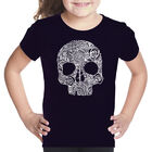 Camiseta Word Art Para Ni&ntilde;a - Calavera Floral - Negro