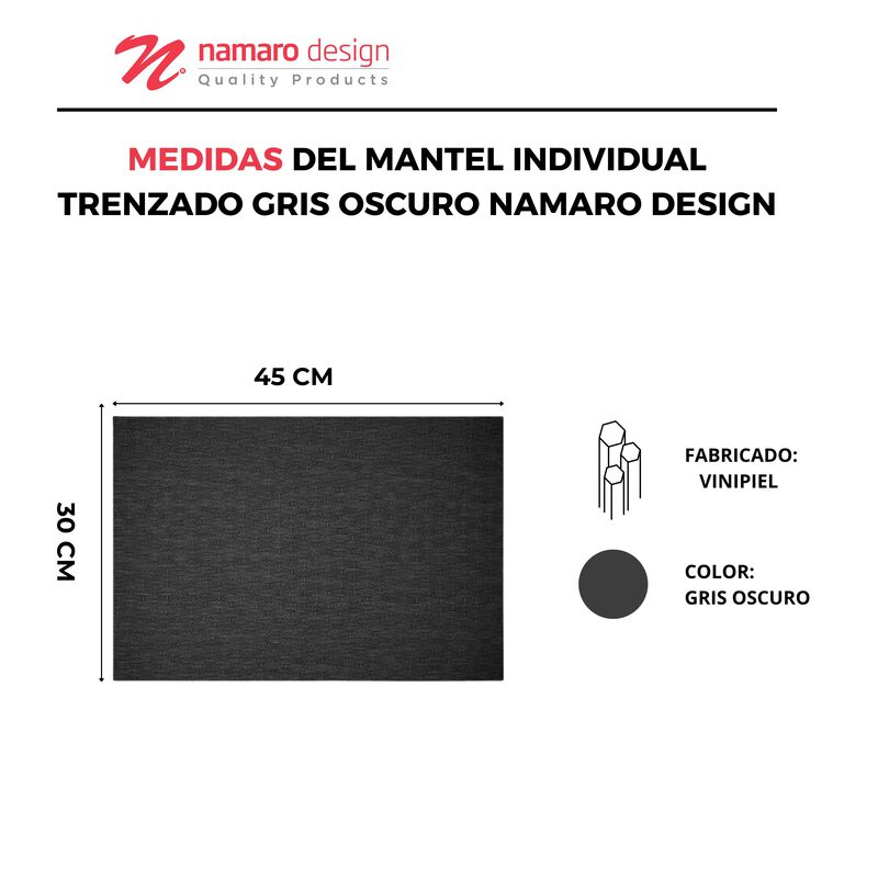 Mantel Individual 4piezas Trenzado Gris Oscuro ... image number null