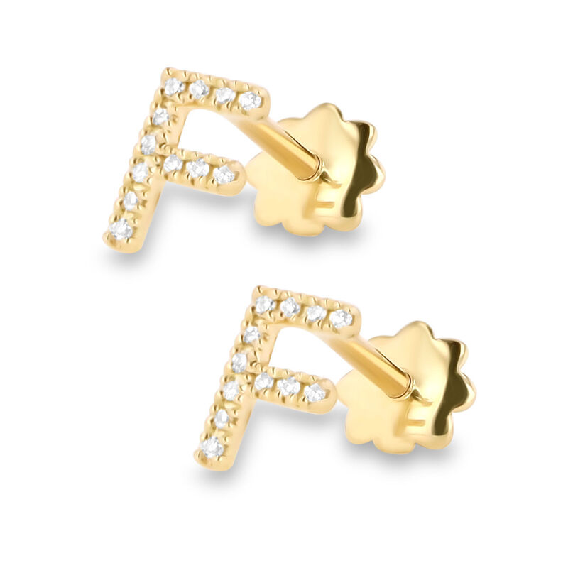 Broqueles De Oro Amarillo (Letra F) 14K Con 4Pt... image number null