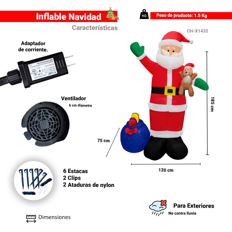 Inflable Navideño Santa Claus Luz Led 1.80 Mts ... image number null