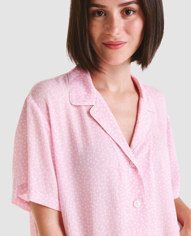 Pijama Largo Jacquard con Topitos Rosa image number null