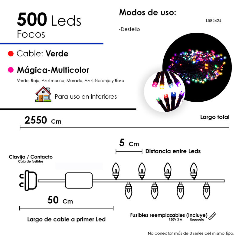 Serie Musical LED Multicolor 500 focos Cable Ve... image number null