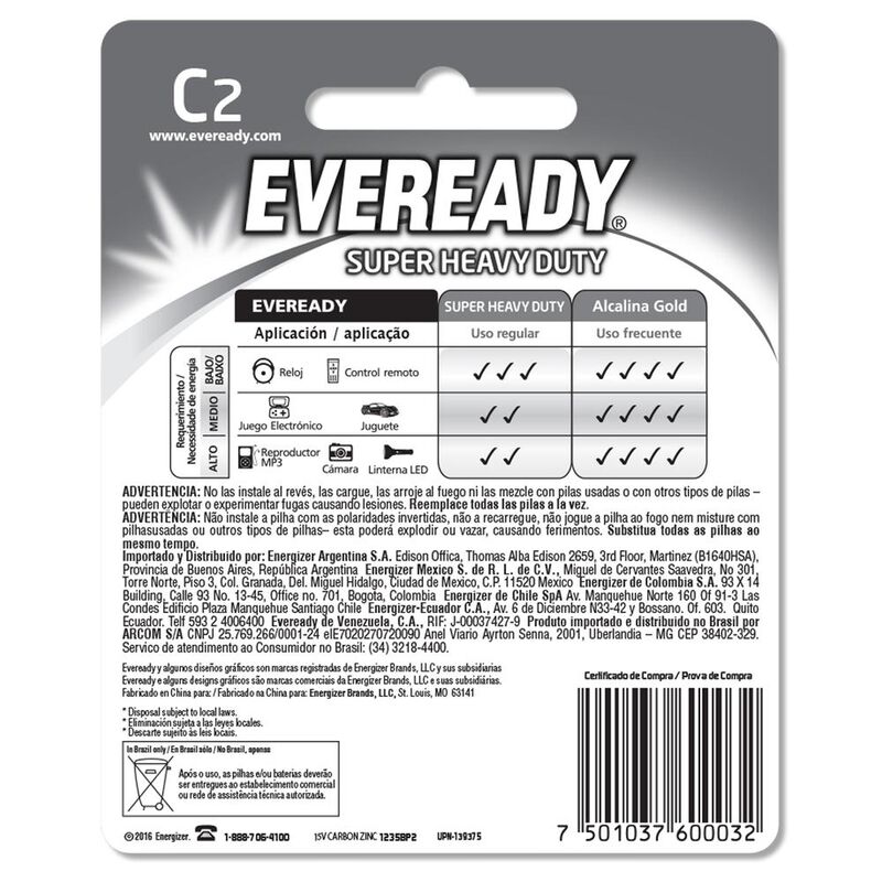 Pila Eveready Carbón Zinc C Blister 2 Unidades image number null