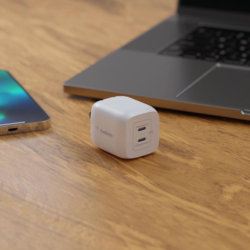 Cargador De Pared Doble Usb C De 45W Blanco GaN image number null