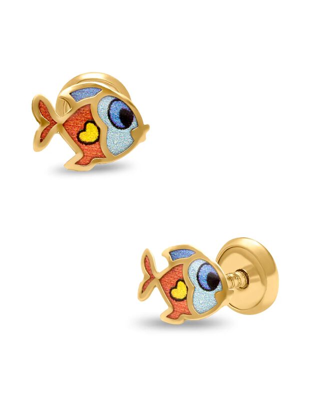 Broqueles De Pez En Oro Amarillo 14k Con Esmalt... image number null