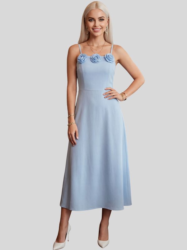 Vestido Midi Elegante Con Tirantes Y Detalle Fl... image number null