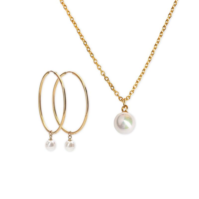 Juego Joyer&iacute;a Mujer Perlas, Collar Aretes Oro P... image number null