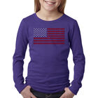 Camiseta De Manga Larga Word Art Para Ni&ntilde;a - Bandera de USA - Morado