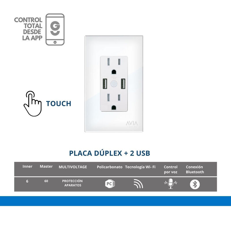 Pack 2 piezas Placa Duplex + 2 Puertos Usb Smar... image number null