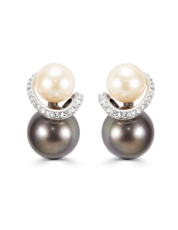 Aretes Oro Blanco 14k Con 11 Pts Diamante Y Per... image number null