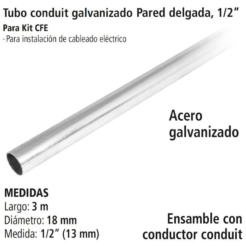 Tubo Conduit Galvanizado con Pared Delgada 1/2&rdquo;... image number null