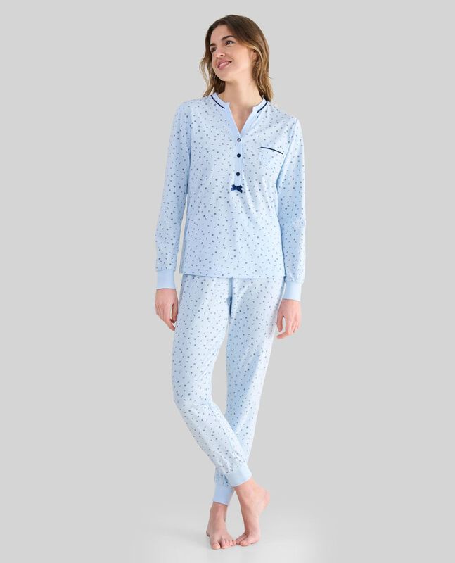 Pijama con Estampado de Flores Azules Celeste image number null