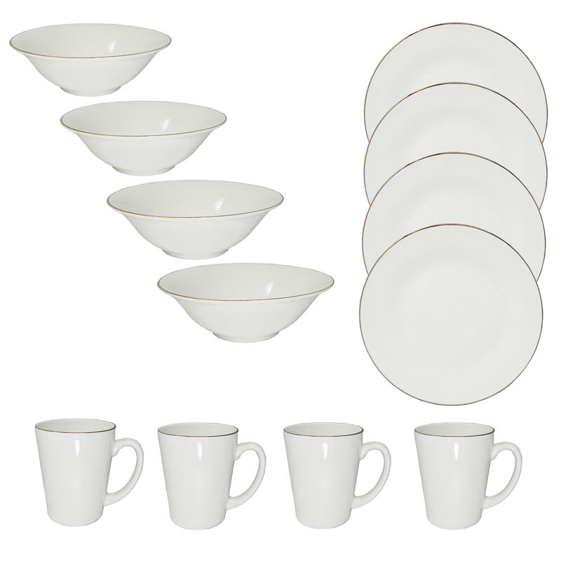 Vajilla de Cer&aacute;mica FOODE  12pzs Blanco/Dorado image number null