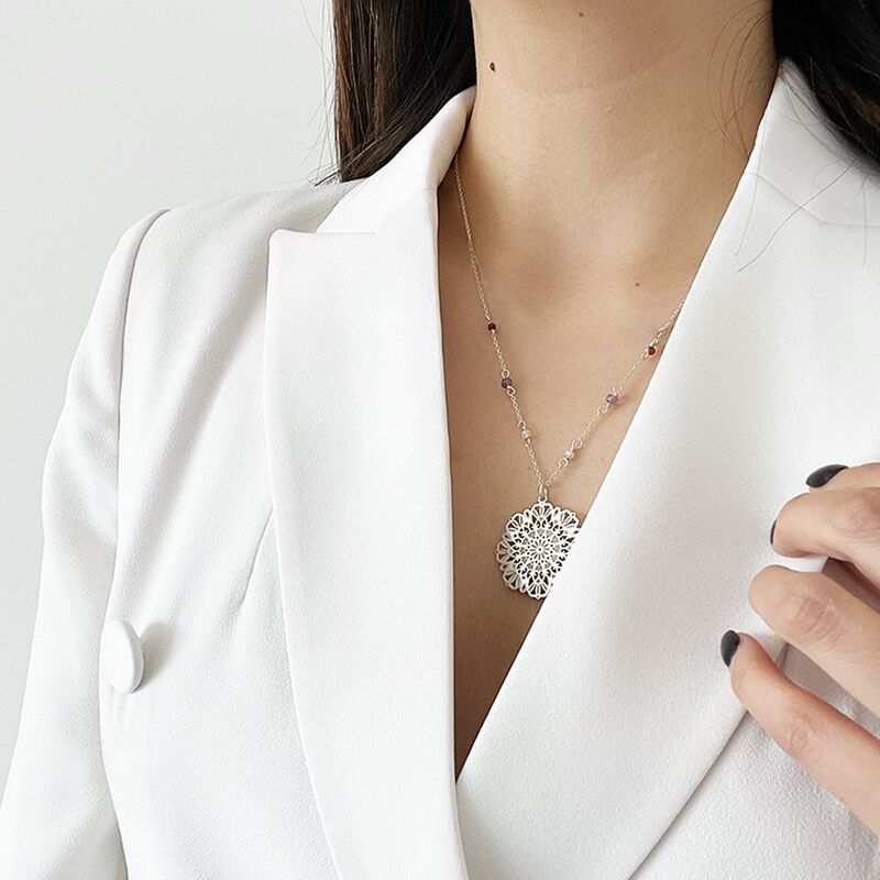 Collar Gerbera de Plata con Piedras Naturales image number null