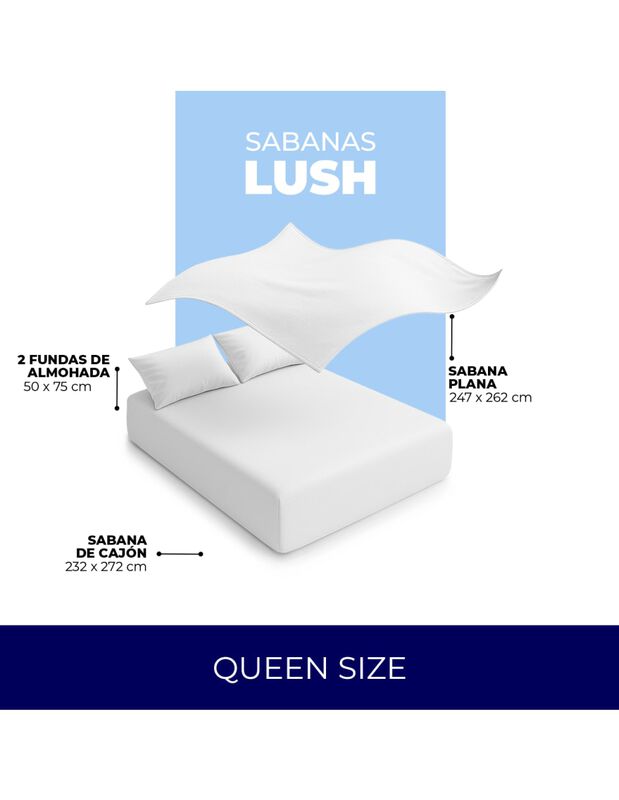 Juego de S&aacute;banas Lush  300 Hilos 100% Algod&oacute;n B... image number null