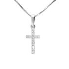Cadena Y Dije Cruz Oro Blanco 5 Pts Diamante Suraj-27-d
