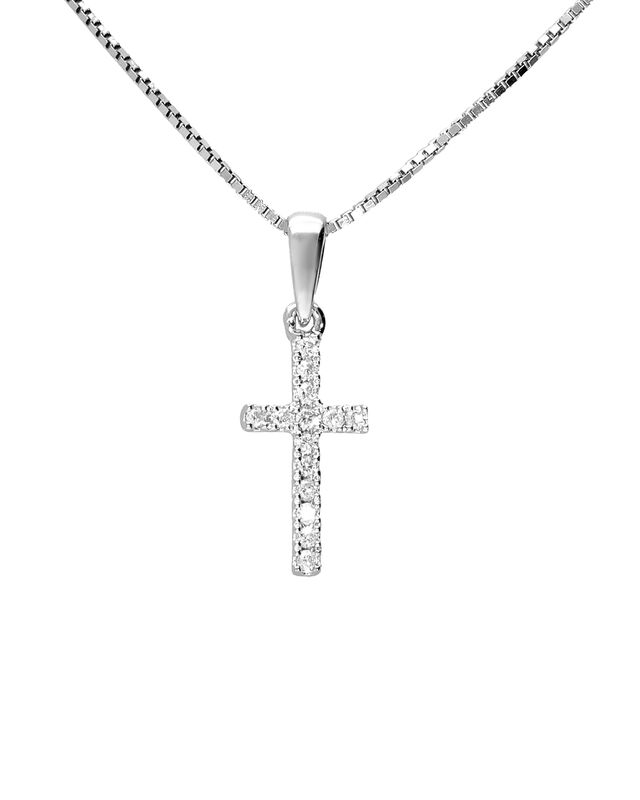 Cadena Y Dije Cruz Oro Blanco 5 Pts Diamante Su... image number null