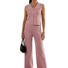 Conjunto 2 Piezas Casual Malabis Conj-0179 Rosa Pantalon Amplio Mas Top Con Botones