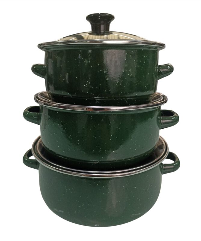Juego de ollas de Peltre  verde con tapa 6 pz I... image number null