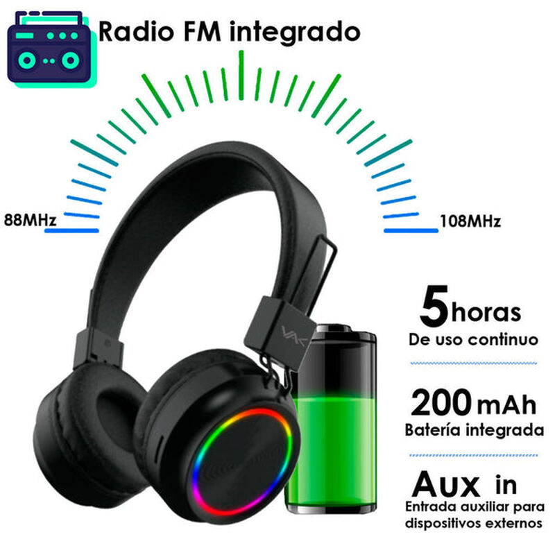 Aud&iacute;fonos Vak 2026 Bluetooth Fm Entrada Sd Aux ... image number null