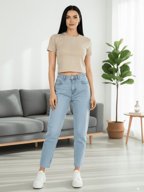 Blusa Crop Top BL-1036 Azul Rey Con Estampado D... image number null