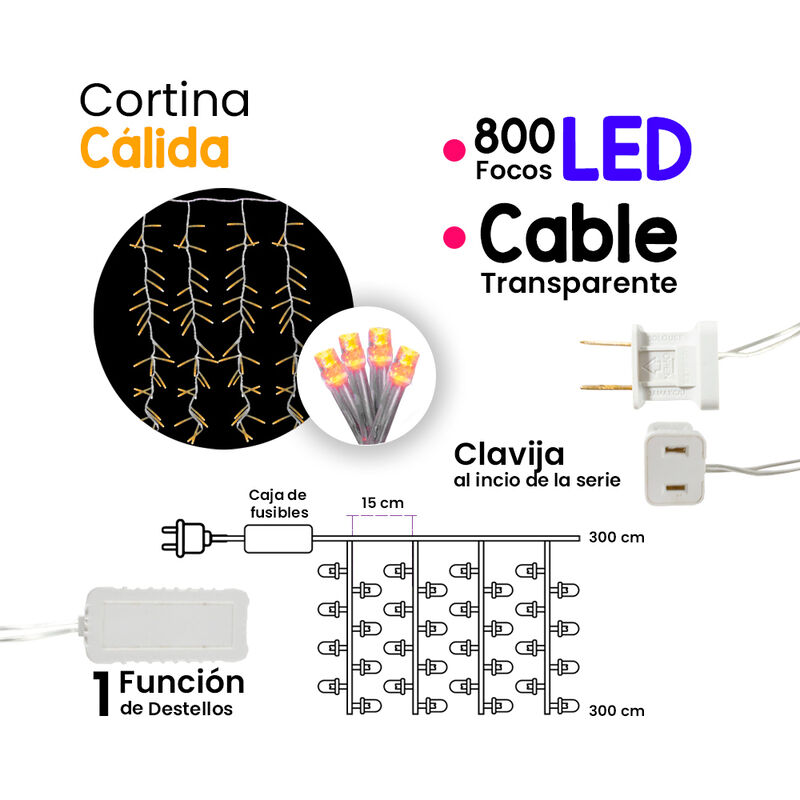 Cortina serie luces 800 LED Luz Calida 3x3 m Ca... image number null