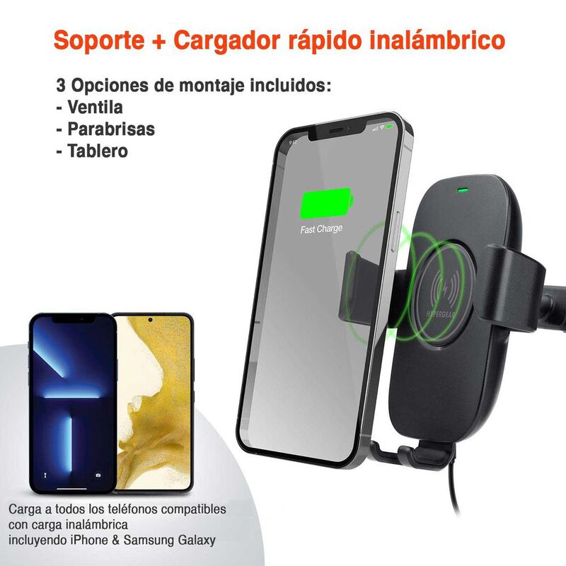Soporte y cargador inal&aacute;mbrico HYPERGEAR 15w au... image number null
