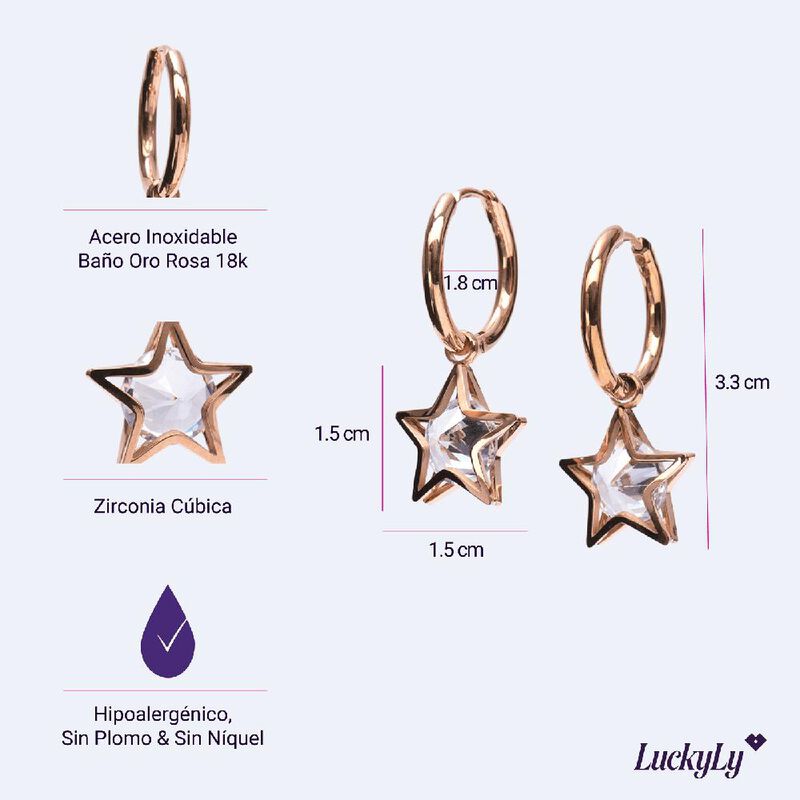 Aretes Arracadas Mujer Oro Rosa 18k Estrellas C... image number null