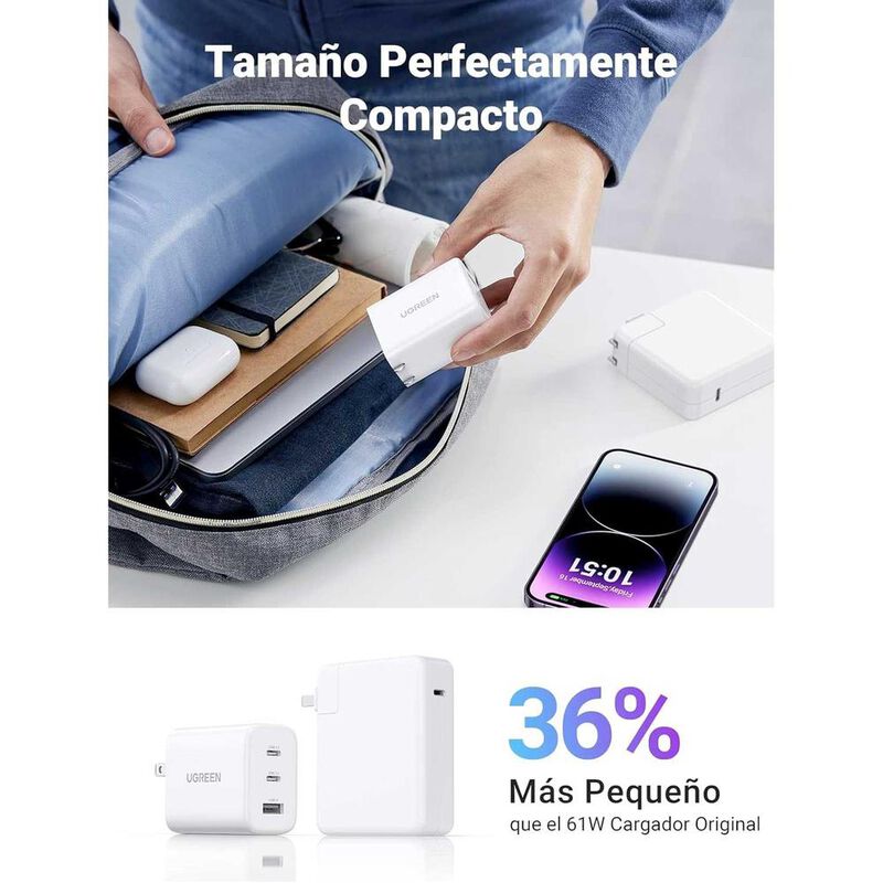 Cargador AC UGREEN 65W PD Universal USB-C para ... image number null