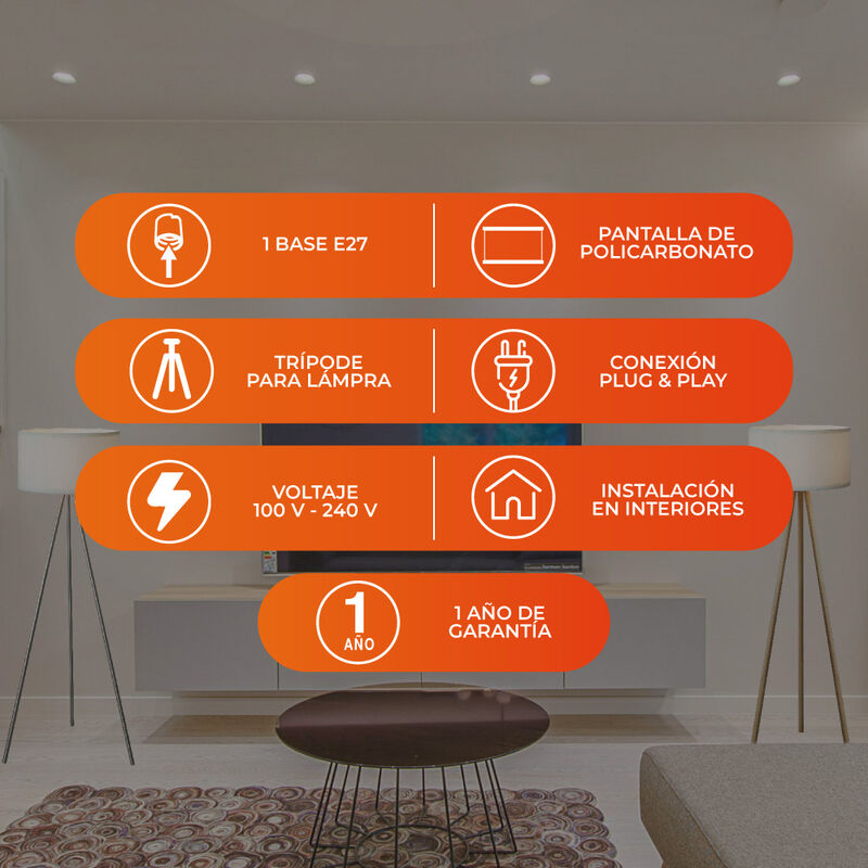 L&aacute;mpara de Pie Tr&iacute;pode de Acero, Potencia M&aacute;x. ... image number null