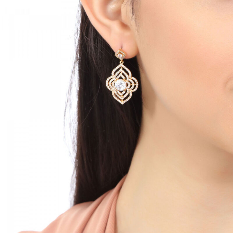 Aretes en Ba&ntilde;o de Oro Blanco de 18K de Flor con... image number null