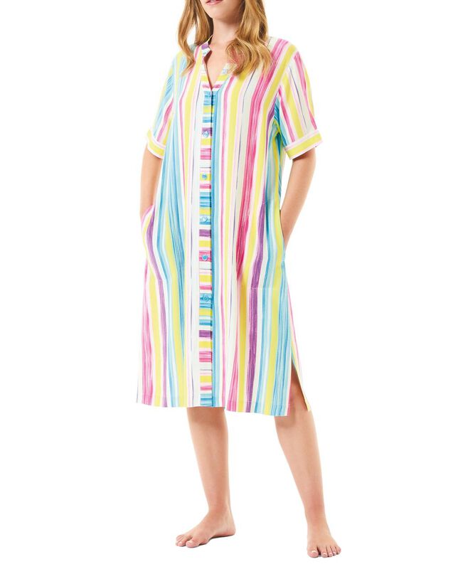 Vestido Corto de Viscosa con Rayas Rosa image number null