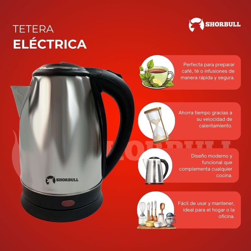 SHORBULL - Tetera El&eacute;ctrica De Acero Inoxidable... image number null
