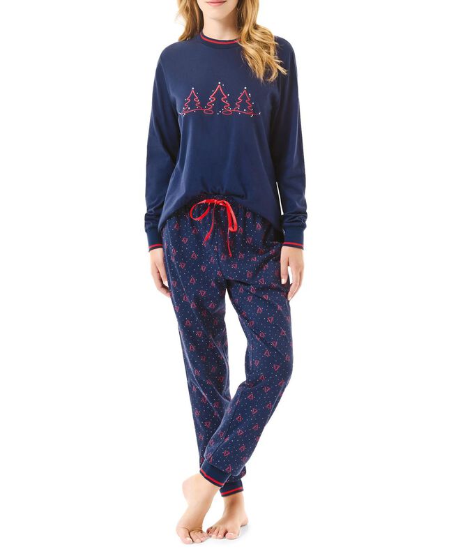 Pijama El&aacute;stico de Mujer Azul Marino image number null