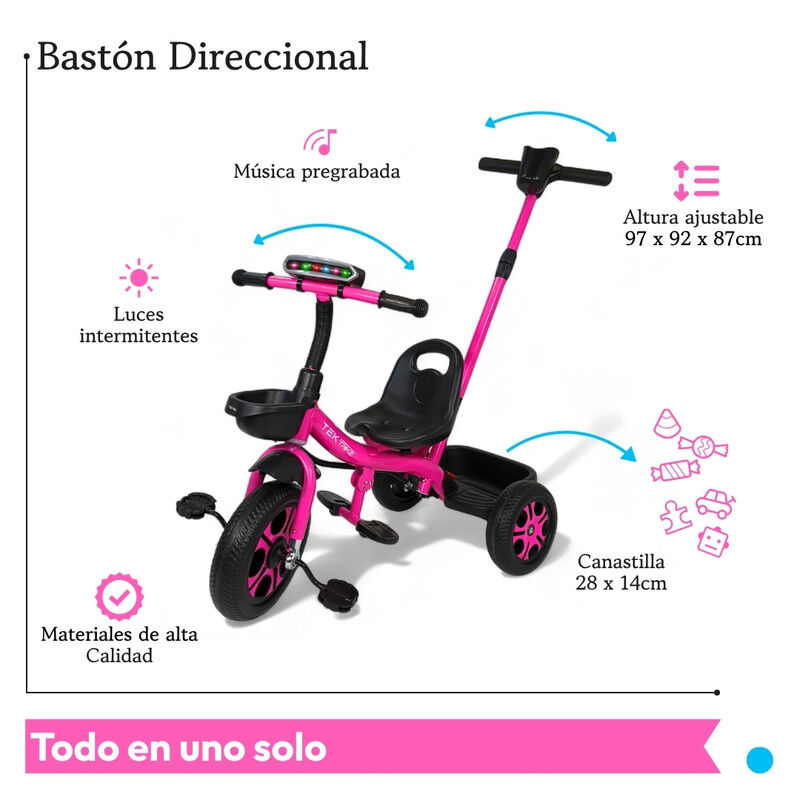 Triciclo C/ Bast&oacute;n Dirigible Musical C/ Luz TEK... image number null